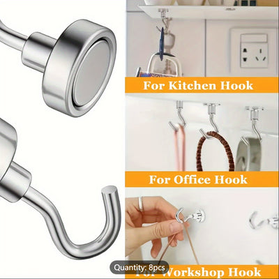 Super Strong Neodymium Magnetic Hooks - 100lbs Capacity - Ideal For Organizing Home, Kitchen, Office & Garage!