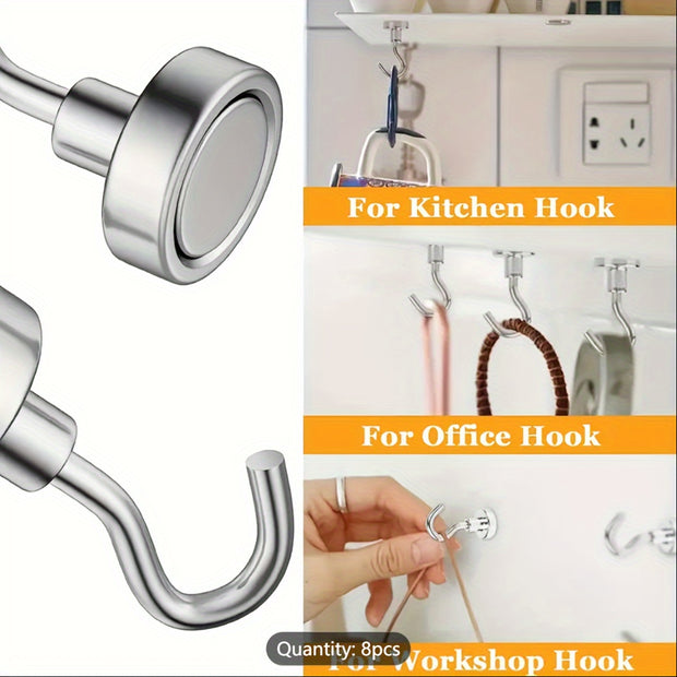 Super Strong Neodymium Magnetic Hooks - 100lbs Capacity - Ideal For Organizing Home, Kitchen, Office & Garage!