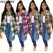 FAGADOER Autumn Winter Casual Plaid Printing Jackets Women Turndown Collar Button Long Sleeve Coats Female Matching Tops 2023 - Sunny Side Store