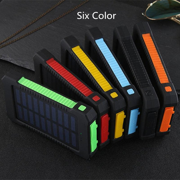 For Smartphone with LED Light Solar Power Bank Waterproof 20000mAh Charger 2 USB Ports External Charger Powerbank - Sunny Side Store