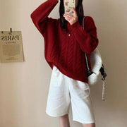 Fried Dough Twists round neck pullover sweater women's loose knit - Sunny Side Store