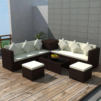 Garden Sofa Set 26 Pieces Poly Rattan Brown - Sunny Side Store