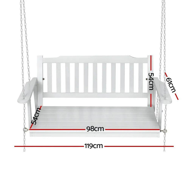 Gardeon Porch Swing Chair with Chain Garden Bench Outdoor Furniture Wooden White - Sunny Side Store