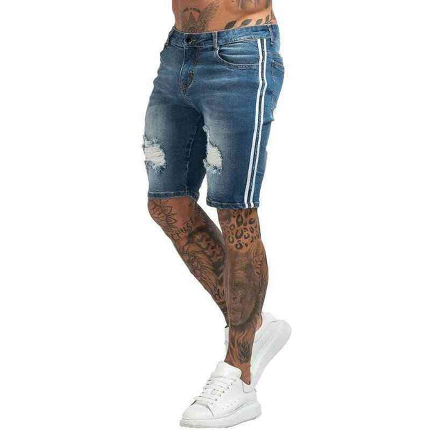 GINGTTO Jeans Mens Denim Shorts Skinny Short Pants Jean Shorts for men Elastic Waist Slim Fit Streetwear Stretch Dropshipping - Sunny Side Store