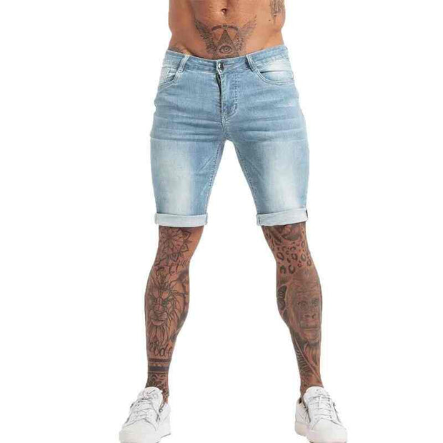 GINGTTO Jeans Mens Denim Shorts Skinny Short Pants Jean Shorts for men Elastic Waist Slim Fit Streetwear Stretch Dropshipping - Sunny Side Store