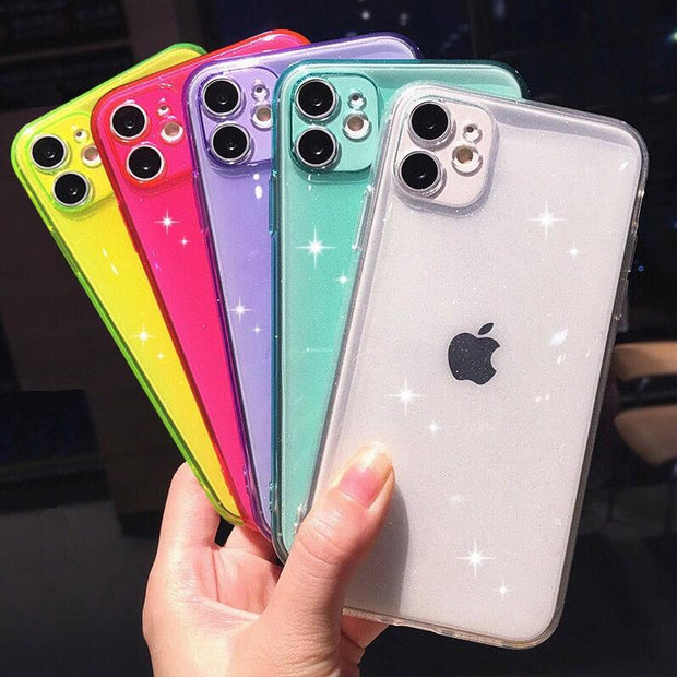 Glitter Fluorescent Colors Phone Cases On For iphone 12 11 Pro Max Mini XR X XS Max 6 6S 7 8 Plus 7Plus SE Soft TPU Cover eprolo