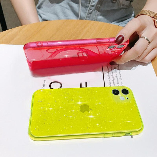 Glitter Fluorescent Colors Phone Cases On For iphone 12 11 Pro Max Mini XR X XS Max 6 6S 7 8 Plus 7Plus SE Soft TPU Cover eprolo