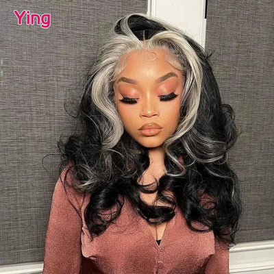 Grey Ombre Colored Body Wave Wig Transparent 13x6 Lace Front Human Hair Wigs for Black Women Pre-Plucked 13X6 Lace Frontal Wigs - Sunny Side Store