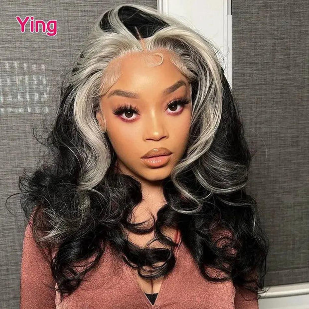 Grey Ombre Colored Body Wave Wig Transparent 13x6 Lace Front Human Hair Wigs for Black Women Pre-Plucked 13X6 Lace Frontal Wigs - Sunny Side Store