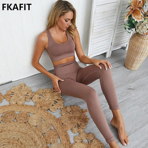 Gym 2 Piece Set Workout Clothes For Women Yoga Set Solid Color Fitness Leggings Sportswear Woman Yoga Wear Sport Bra And Pants - Sunny Side Store Sunny Side Store  20.19