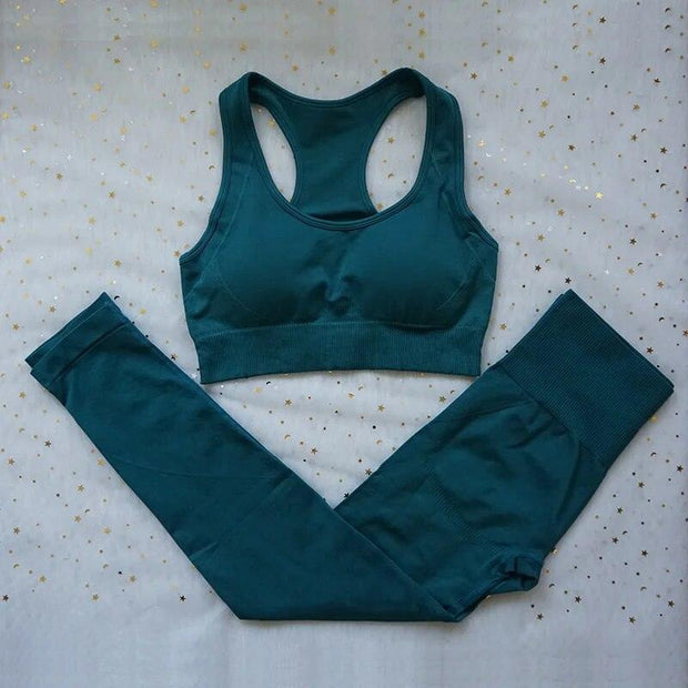 Gym 2 Piece Set Workout Clothes For Women Yoga Set Solid Color Fitness Leggings Sportswear Woman Yoga Wear Sport Bra And Pants - Sunny Side Store Sunny Side Store  20.19