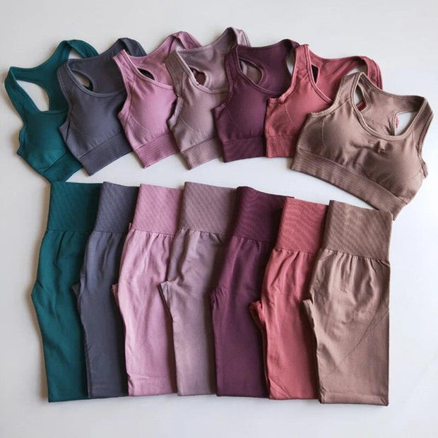 Gym 2 Piece Set Workout Clothes For Women Yoga Set Solid Color Fitness Leggings Sportswear Woman Yoga Wear Sport Bra And Pants - Sunny Side Store Sunny Side Store  20.19