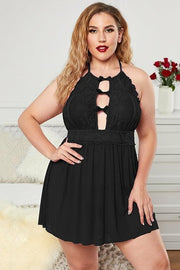 Halter Neck Lace Mesh Backless Plus Size Babydoll - Sunny Side Store