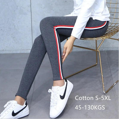 High Quality Cotton Leggings Side Stripes Women Casual Legging Pants High Waist Fitness Leggings Plump Female - Sunny Side Store Sunny Side Store  10.37