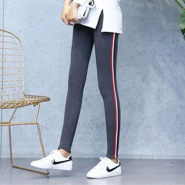 High Quality Cotton Leggings Side Stripes Women Casual Legging Pants High Waist Fitness Leggings Plump Female - Sunny Side Store Sunny Side Store  10.37