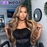 Highlight Wig Human Hair 34 Inch Brazilian Honey Blonde Hd Lace Frontal Wigs For Black Women Human Hair Body Wave Lace Front Wig - Sunny Side Store