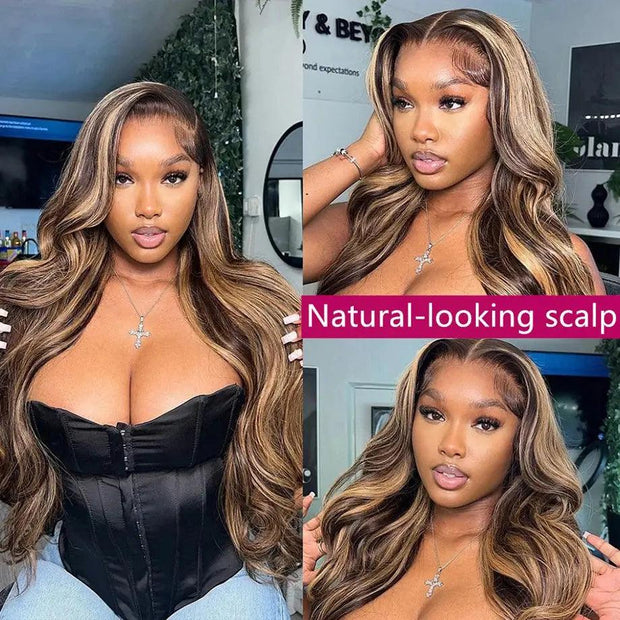 Highlight Wig Human Hair 34 Inch Brazilian Honey Blonde Hd Lace Frontal Wigs For Black Women Human Hair Body Wave Lace Front Wig - Sunny Side Store