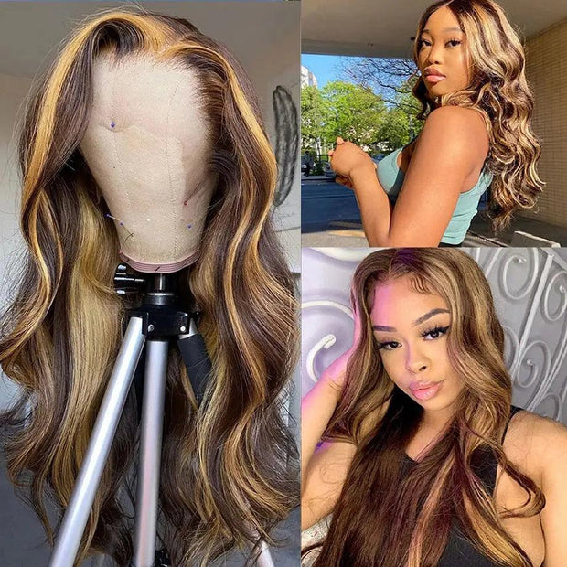 Highlight Wig Human Hair 34 Inch Brazilian Honey Blonde Hd Lace Frontal Wigs For Black Women Human Hair Body Wave Lace Front Wig - Sunny Side Store