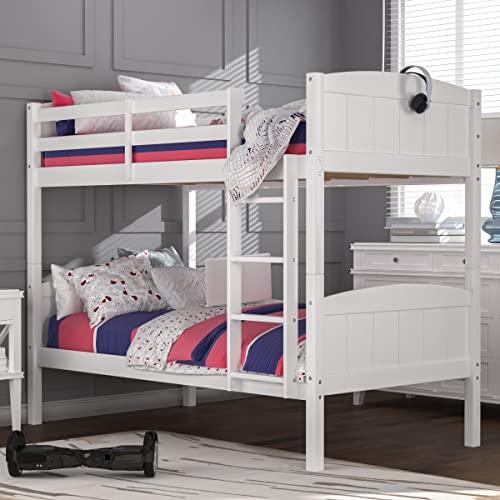 Hillsdale Alexis Contemporary Wood Arch Twin Over Twin Floor Bunk Bed with Slats, White Sunny Side Store