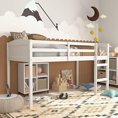 Hillsdale Alexis Contemporary Wood Arch Twin Over Twin Floor Bunk Bed with Slats, White Sunny Side Store