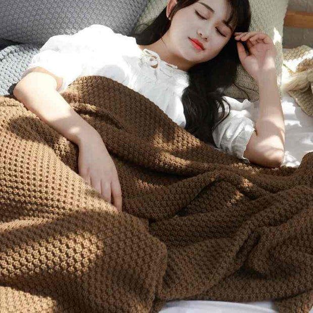 HOLAROOM Thread Blanket with Tassel Solid Beige Grey Coffee Throw Blanket for Bedroom Sofa Home Textile Fashion Knitted Blanket - Sunny Side Store