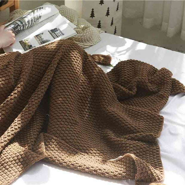 HOLAROOM Thread Blanket with Tassel Solid Beige Grey Coffee Throw Blanket for Bedroom Sofa Home Textile Fashion Knitted Blanket - Sunny Side Store