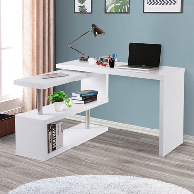 HOMCOM Modern Corner Rotating L-Shaped Office Table Computer Desk with - Sunny Side Store