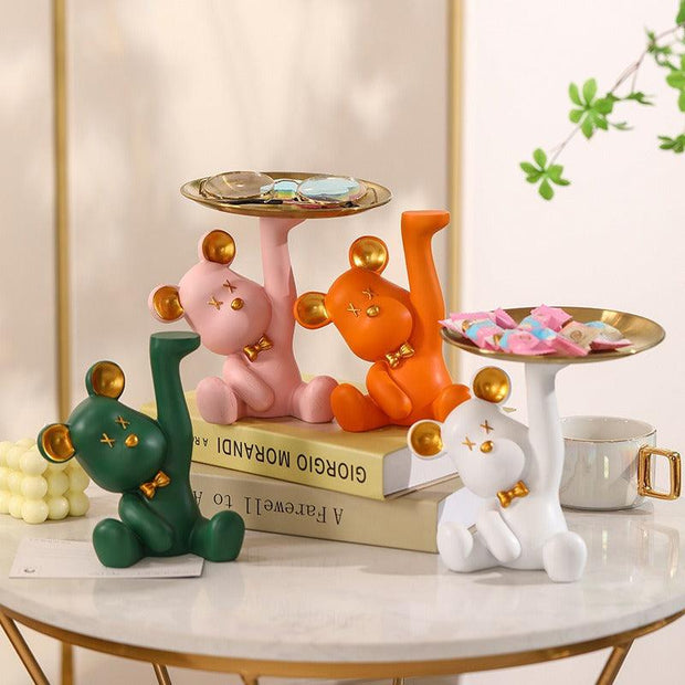 Home violence bear enters the entrance, home living room, coffee table, key storage tray, resin handicraft ornaments - Sunny Side Store