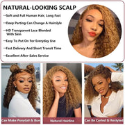 Honey Blonde Deep Curly Lace Front Wig Brazilian Remy Human Hair Wigs Brown Blonde Highlight Curly Short Bob Wig For Black Women - Sunny Side Store