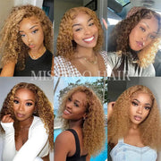 Honey Blonde Deep Curly Lace Front Wig Brazilian Remy Human Hair Wigs Brown Blonde Highlight Curly Short Bob Wig For Black Women - Sunny Side Store