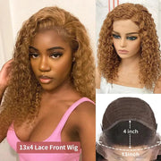 Honey Blonde Deep Curly Lace Front Wig Brazilian Remy Human Hair Wigs Brown Blonde Highlight Curly Short Bob Wig For Black Women - Sunny Side Store