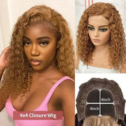 Honey Blonde Deep Curly Lace Front Wig Brazilian Remy Human Hair Wigs Brown Blonde Highlight Curly Short Bob Wig For Black Women - Sunny Side Store