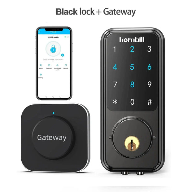 Hornbill Smart Deadbolt Door Lock Electronic Remote Control With Gateway Wifi Hub TTLock Keyless Entry Front Locks For Home Safe - Sunny Side Store