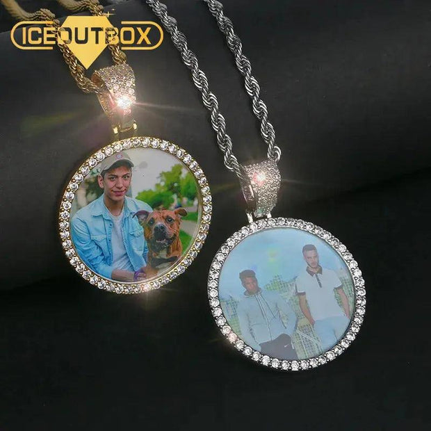 Hot Custom Photo Pendant Necklace Personality Men's Hip Hop Jewelry With 4mm Tennis Chain Cubic Zircon Gold Silver 585 Rose Gold - Sunny Side Store