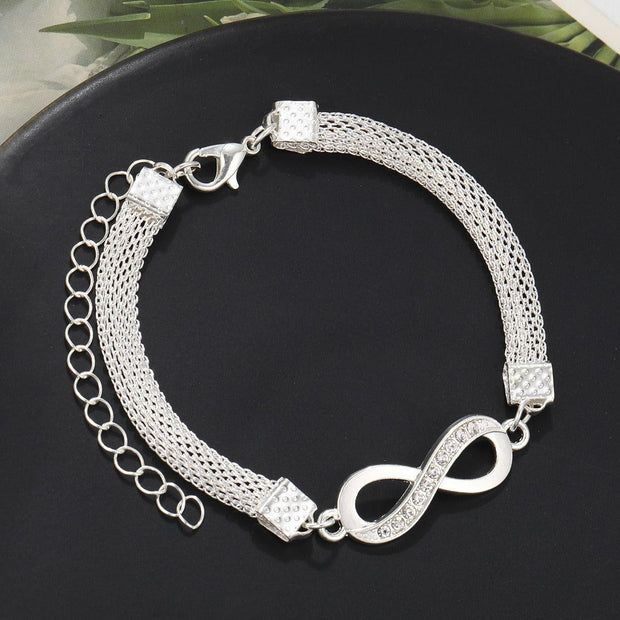 Hot selling personality exaggerated diamond inlay eight character loop infinite wide chain bracelet ankle chain set eprolo