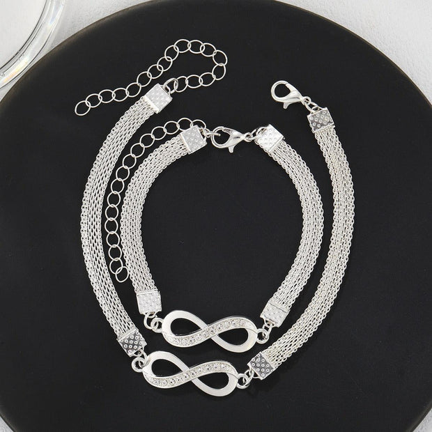 Hot selling personality exaggerated diamond inlay eight character loop infinite wide chain bracelet ankle chain set eprolo