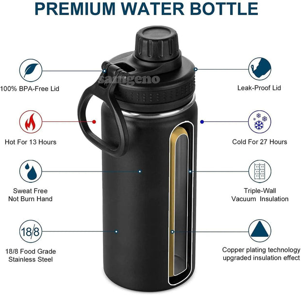 Insulated Water Bottle, 1000ml  32 oz Stainless Steel Double Wall Vacuum Wide Mouth Sport Bottle with Leakproof Spout Lid - Sunny Side Store Sunny Side Store  11.55