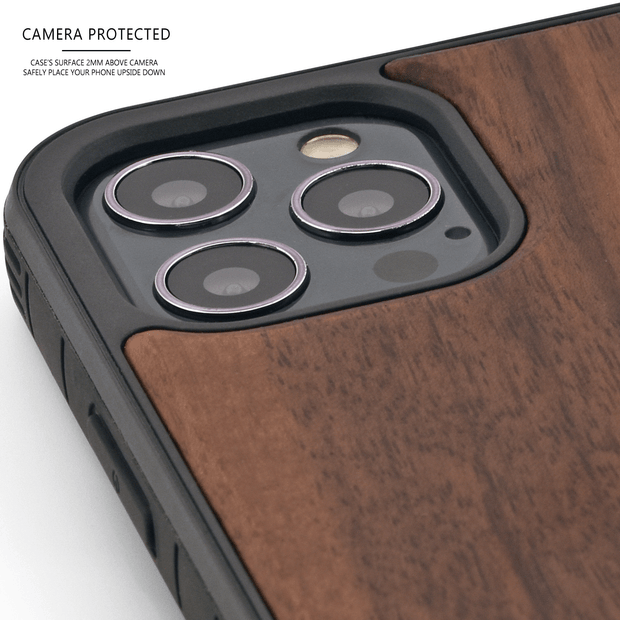 iPhone 12 and iPhone 12 Pro wood case walnut backside with TPU bumper and black PC - Sunny Side Store