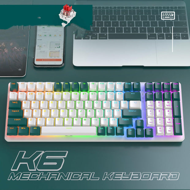 K6 Mechanical Keyboard Wireless 5.0 BT 2.4 Ghz Wired Three Modes Backlit Bluetooth Gamer Keyboard 100 Keys Keycaps Pc Gamer - Sunny Side Store