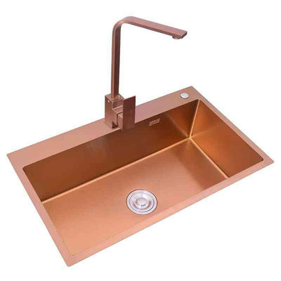 Kitchen 304 Stainless Steel Sink Nano Handmade Large Single Trough Platform Step Down Medium Basin Rose Gold Wash - Sunny Side Store