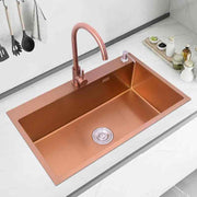 Kitchen 304 Stainless Steel Sink Nano Handmade Large Single Trough Platform Step Down Medium Basin Rose Gold Wash - Sunny Side Store