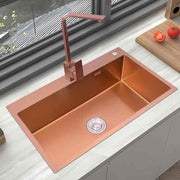 Kitchen 304 Stainless Steel Sink Nano Handmade Large Single Trough Platform Step Down Medium Basin Rose Gold Wash - Sunny Side Store