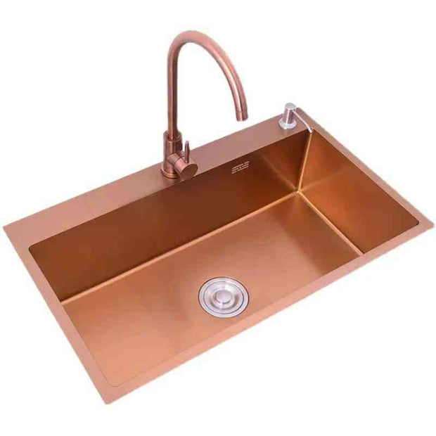 Kitchen 304 Stainless Steel Sink Nano Handmade Large Single Trough Platform Step Down Medium Basin Rose Gold Wash - Sunny Side Store