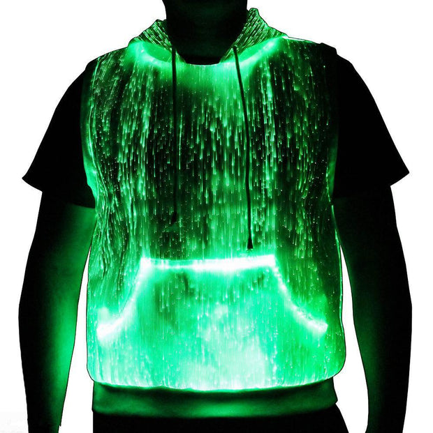 LED Tank Top luminous Men's hoodie RGB light up t shirt with hood casual men's hoodie - Sunny Side Store