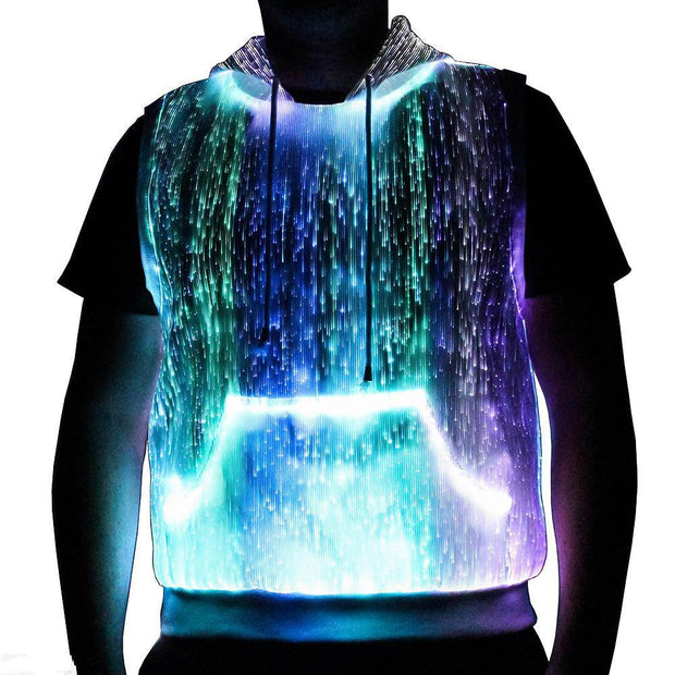 LED Tank Top luminous Men's hoodie RGB light up t shirt with hood casual men's hoodie - Sunny Side Store