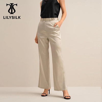 LILYSILK Silk Pants For Women 2022 New 22 Momme Buttoned Waist Micro-Flare Trousers Office Lady Essentials Bottoms Free Shipping - Sunny Side Store