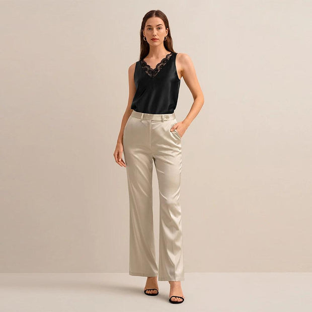 LILYSILK Silk Pants For Women 2022 New 22 Momme Buttoned Waist Micro-Flare Trousers Office Lady Essentials Bottoms Free Shipping - Sunny Side Store