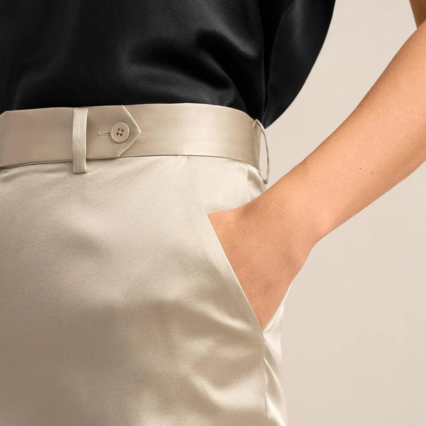 LILYSILK Silk Pants For Women 2022 New 22 Momme Buttoned Waist Micro-Flare Trousers Office Lady Essentials Bottoms Free Shipping - Sunny Side Store