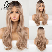 Long Light Ash Brown Blonde Natural Wavy Synthetic Wigs with Bangs Heat Resistant Fiber Daily Party Hair Cosplay Wigs for Women - Sunny Side Store Sunny Side Store  17.22