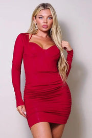 Long Sleeve Corset Halter Tie Mini Dress CCWHOLESALECLOTHING